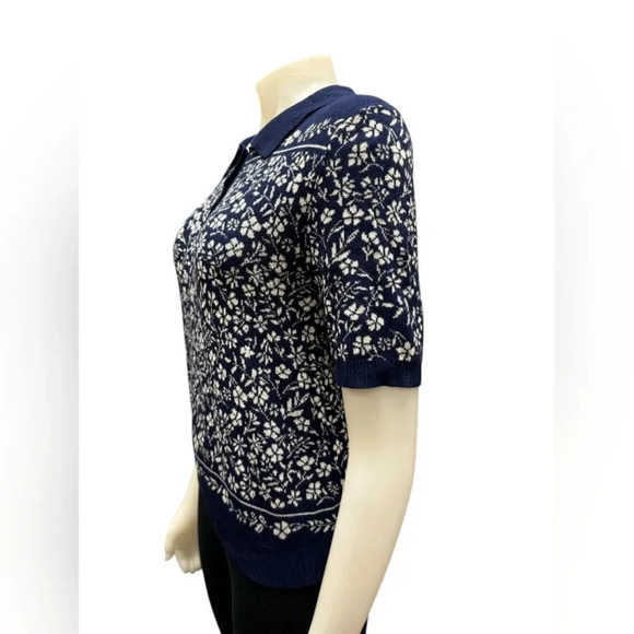 Gemma + Jane NWT Polo Knit Floral Blue/White Size Medium - Picture 2 of 7